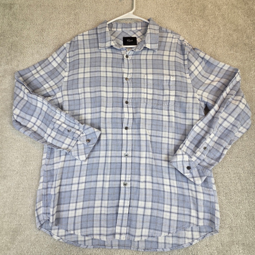Rails Wyatt Mens XL Seaglass Melange Blue White Plaid Cotton‎ Button Down Shirt